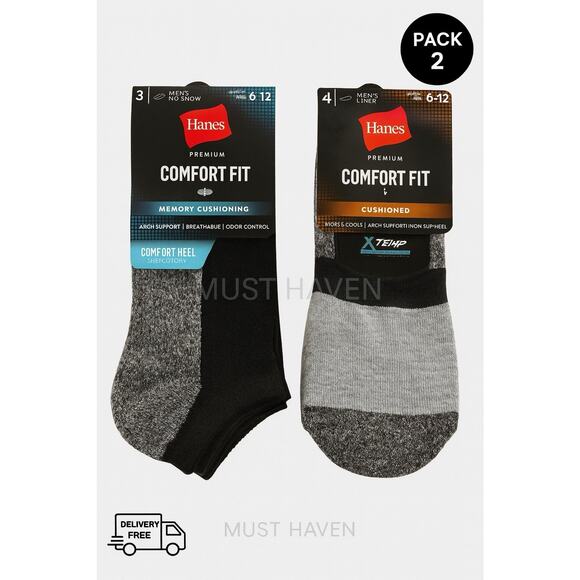 Hanes Comfort Fit Socks Pack 2 – Memory Cushioning & Cushioned Liner 6-12 - Picture 1 of 3
